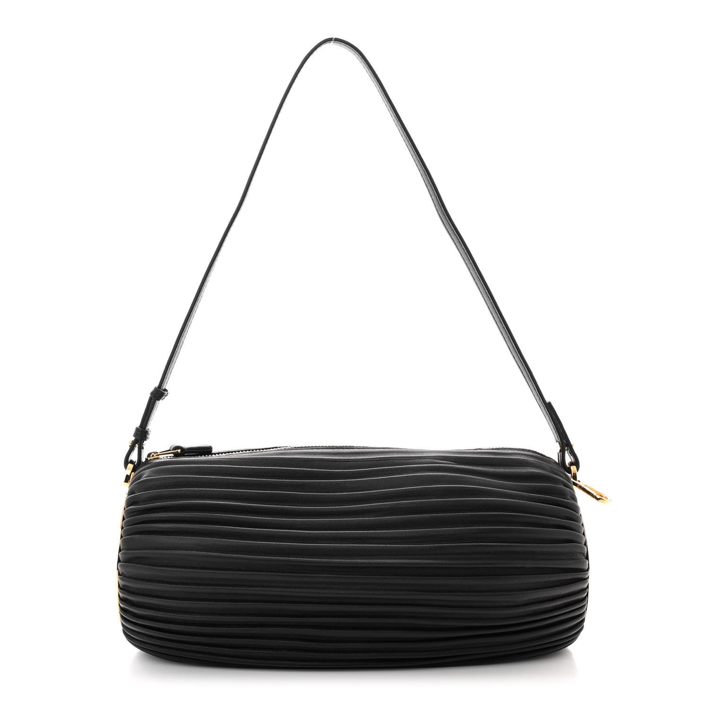 Lambskin Pleated Bracelet Pouch Shoulder Bag Black