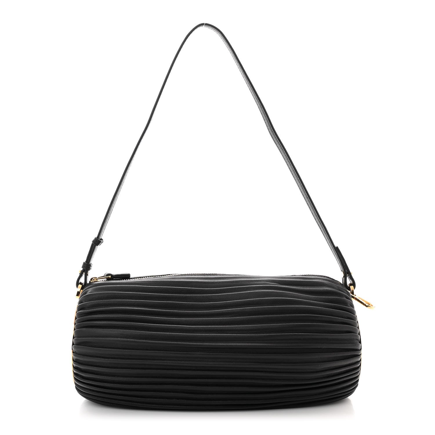 Loewe Lambskin Pleated Bracelet Pouch Shoulder Bag Black 1 of 8