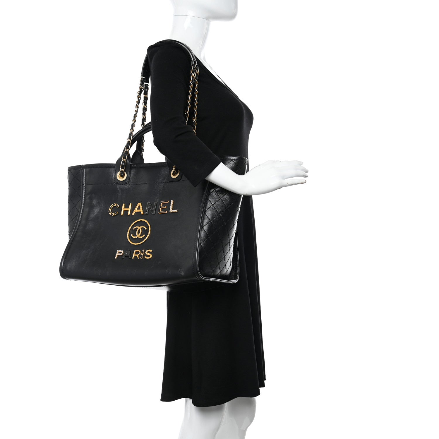 Chanel Aged Calfskin Medium Charms Deauville Tote Black 2 of 10