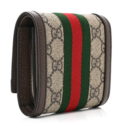 Gucci GG Supreme Monogram Textured Calfskin Web Ophidia Card Case Wallet Beige Ebony New Acero 3 of 9