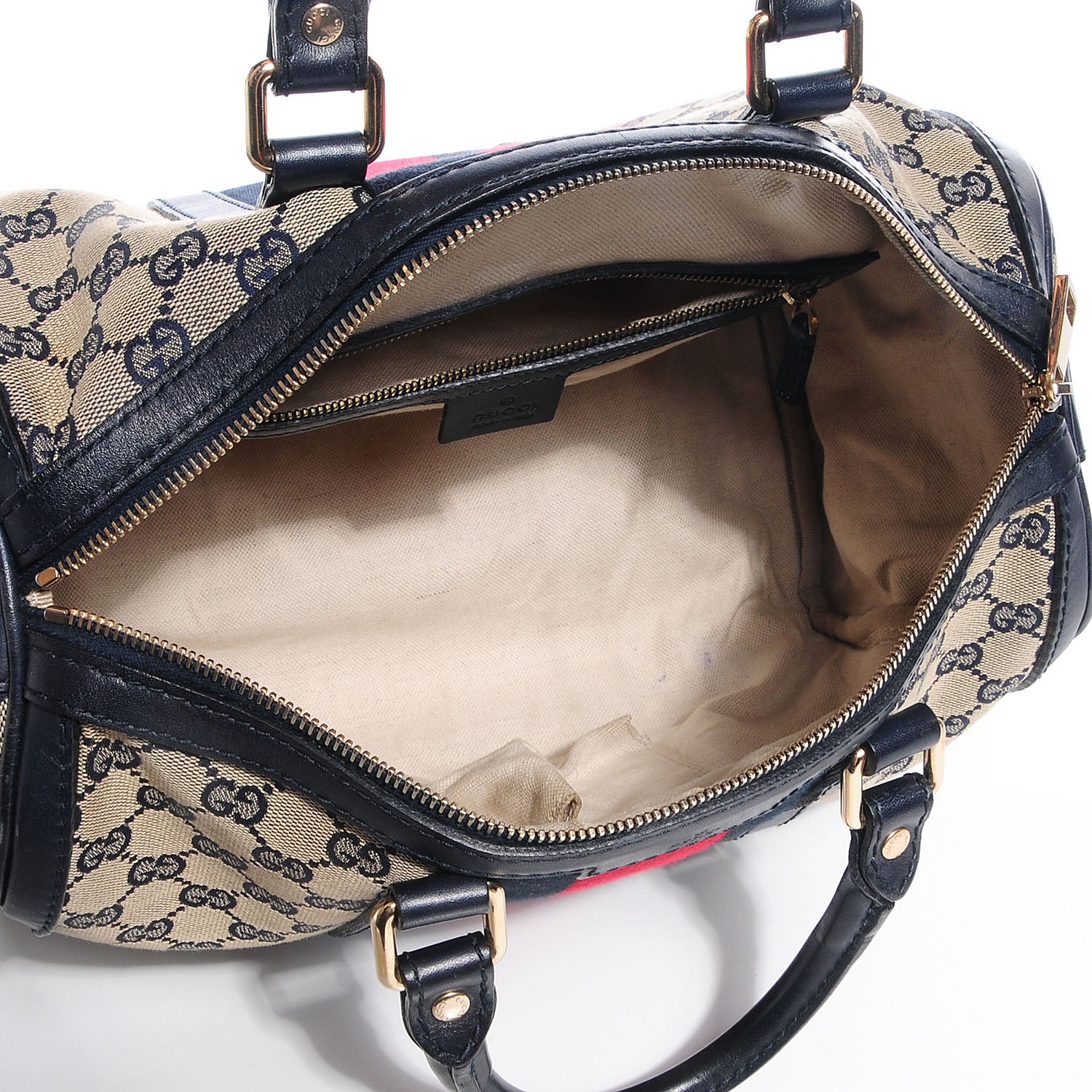 Gucci Monogram Selleria Calfskin Vintage Web Medium Boston Beige Blue 5 of 8