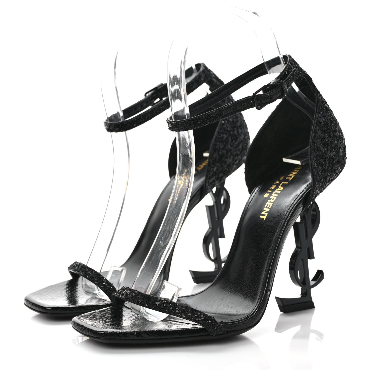 Saint Laurent Glitter Opyum Sandals 36.5 Black 3 of 8