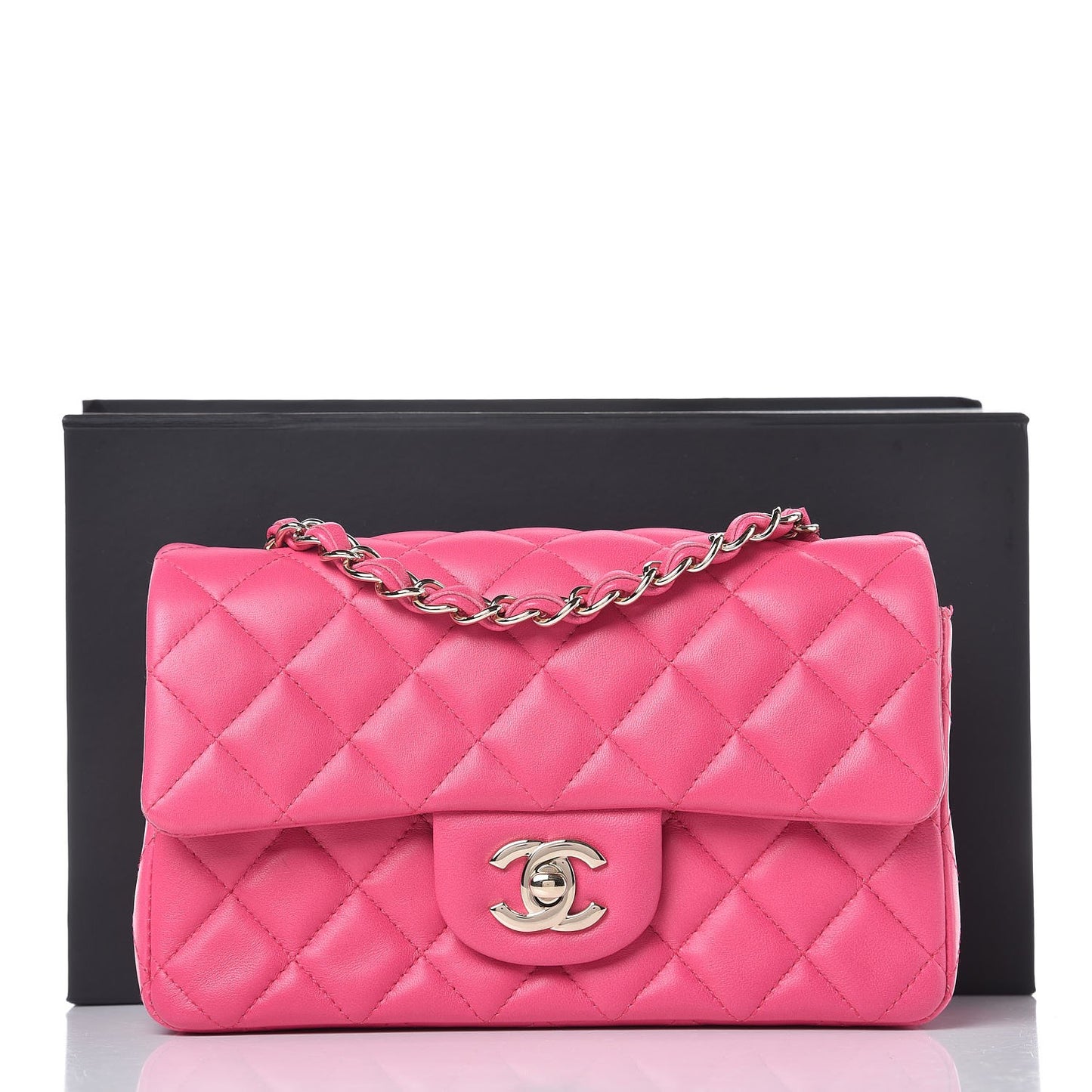 Lambskin Quilted Mini Rectangular Flap Dark Pink
