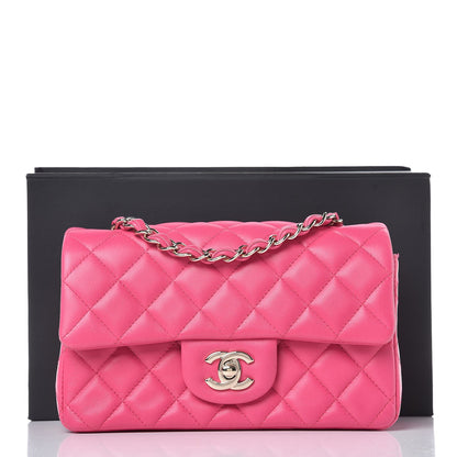 Chanel Lambskin Quilted Mini Rectangular Flap Dark Pink 8 of 8