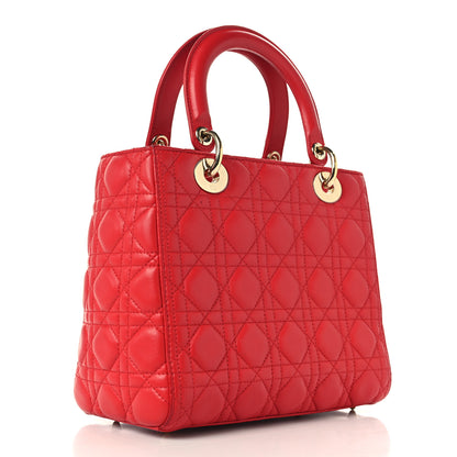 Christian Dior Lambskin Cannage Medium Lady Dior Red 3 of 14