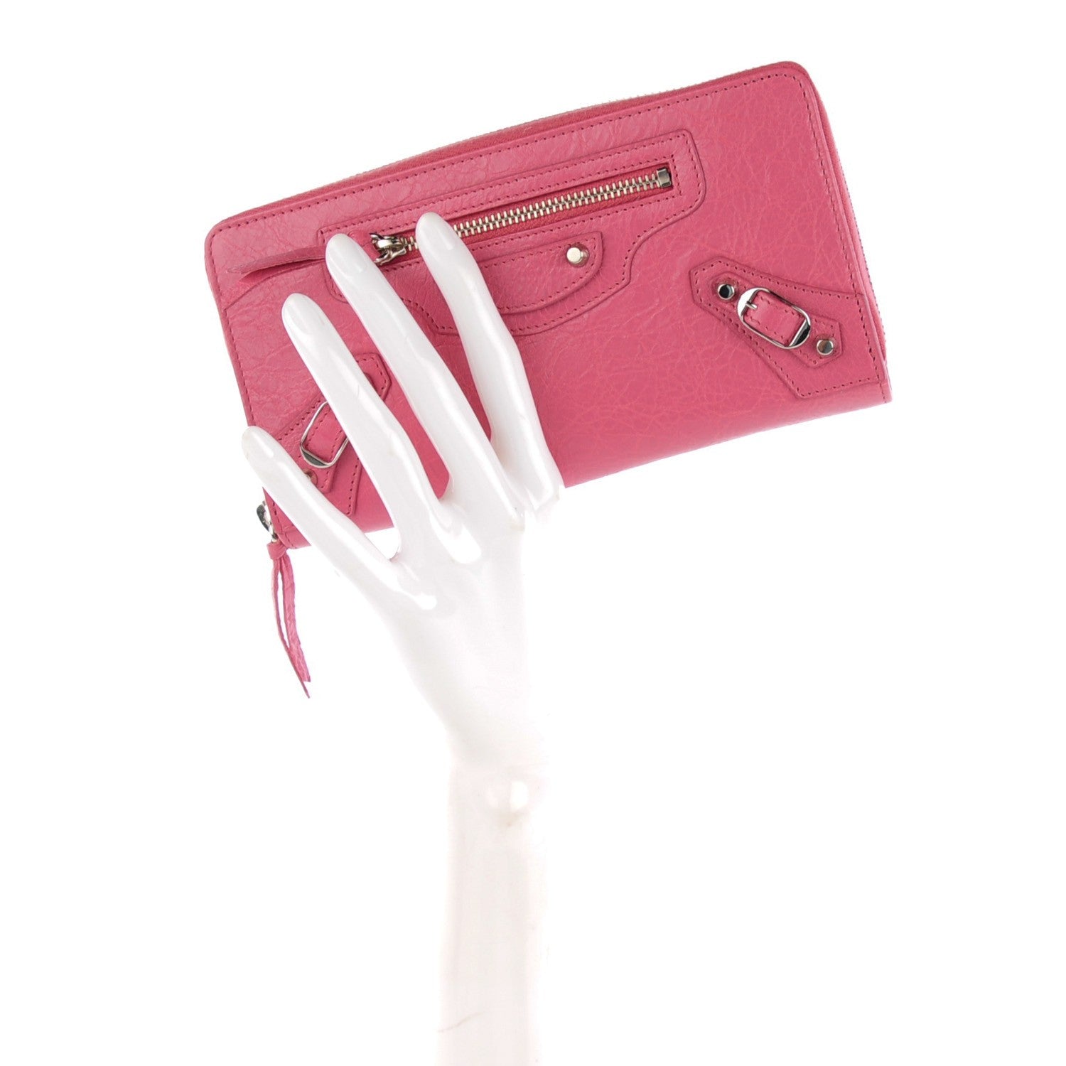 Balenciaga Agneau Classic Silver Hardware Continental Zip Around Wallet Rose Hortensia 2 of 7