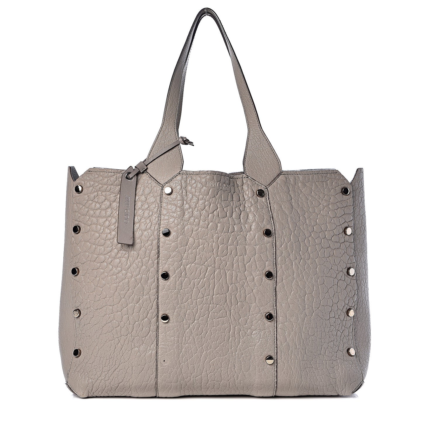 Grained Calfskin Studded Lockett Shopper Tote Moonstone