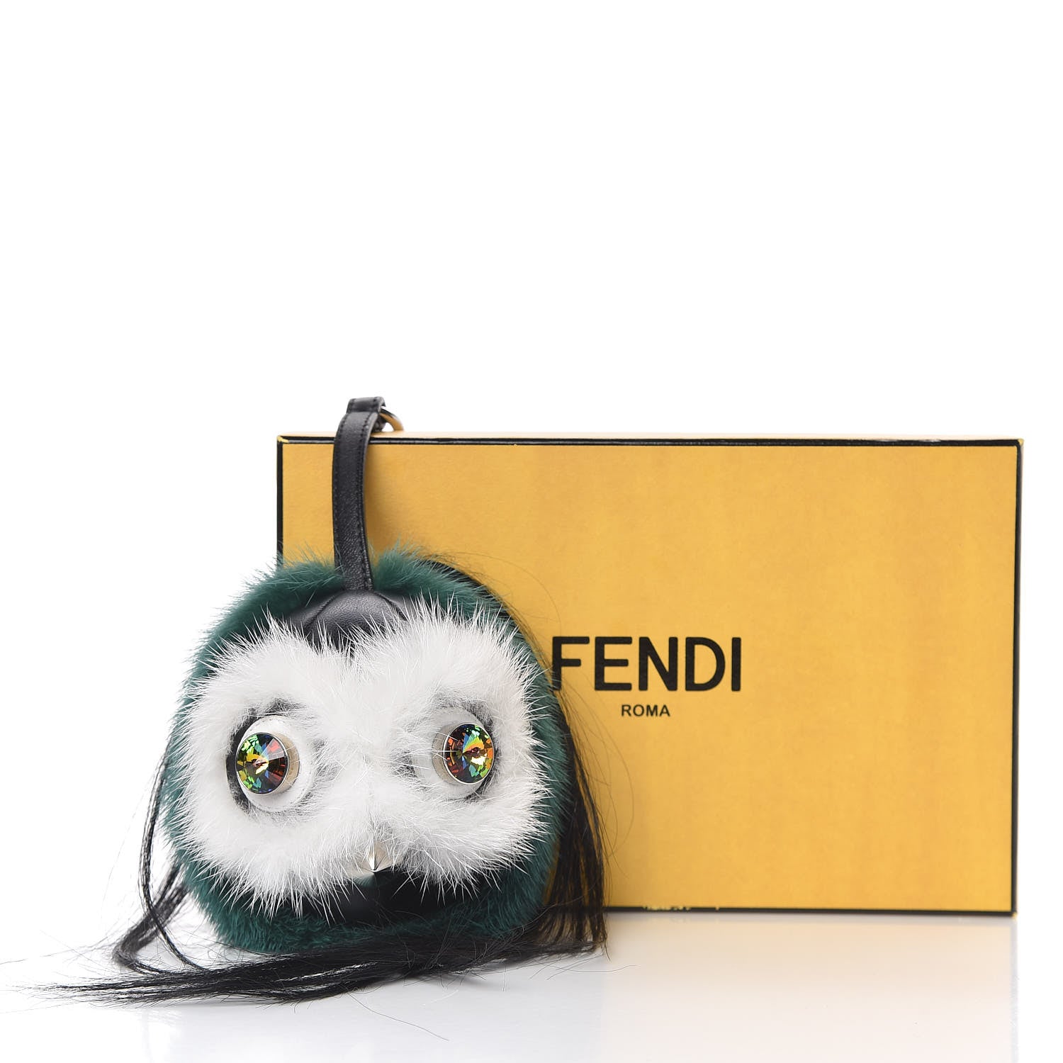 Fendi Mink Goat Fur QuTweet Cucaoo Bag Bug Charm Green White 5 of 5