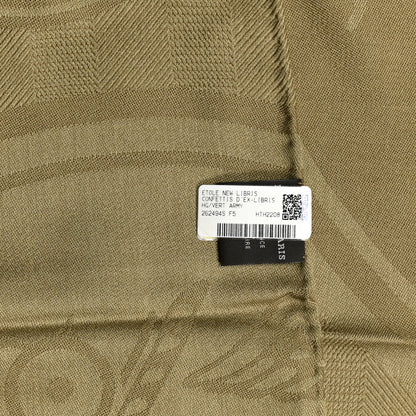 Hermes Cashmere Silk New Libris Confettis D'Ex Libris Stole Vert Army 4 of 4