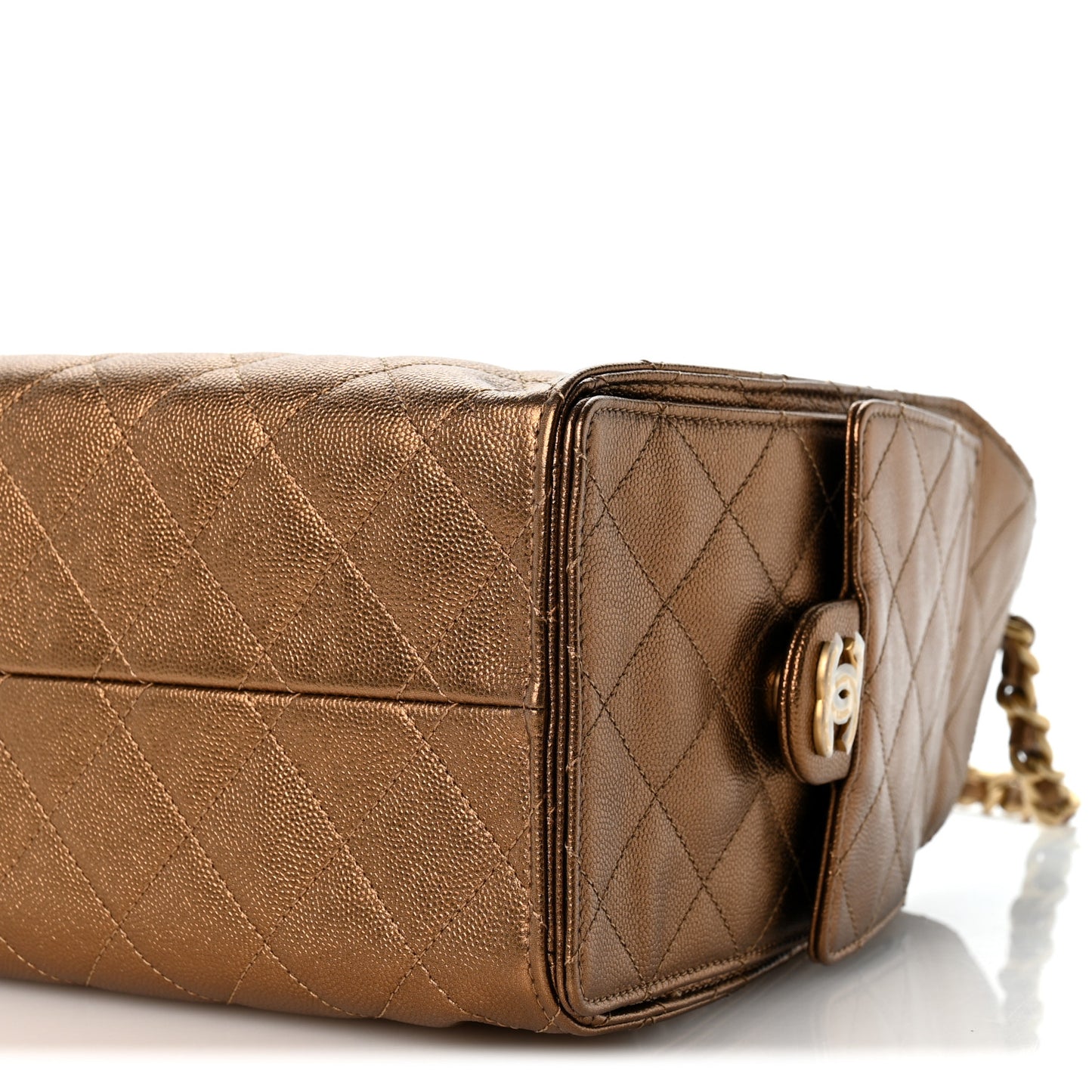 Metallic Caviar Quilted Small Chanel 25 Handbag Gold