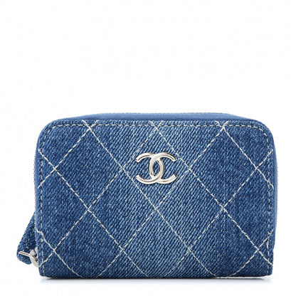 Chanel Denim Quilted Zip Coin Purse Blue 1 of 8