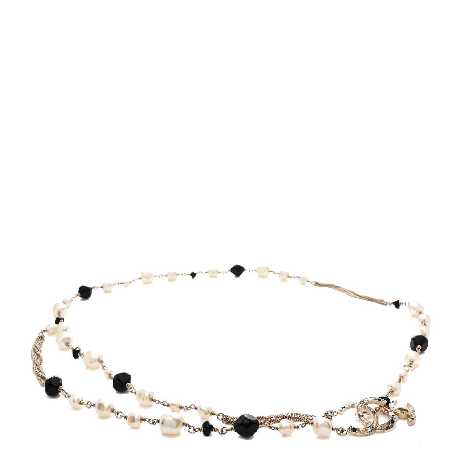 Chanel Pearl Crystal Chain CC Fancy Belt 80 32 Black Gold 1 of 3