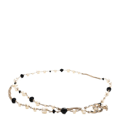 Chanel Pearl Crystal Chain CC Fancy Belt 80 32 Black Gold 1 of 3