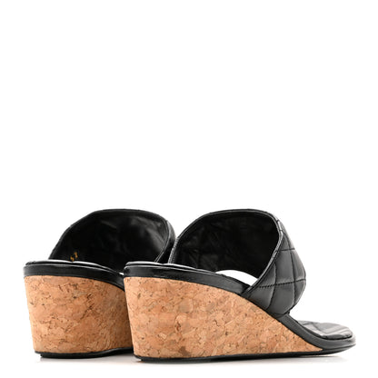 Chanel Shiny Goatskin Cork CC Wedge Sandals 37.5 Black 5 of 11