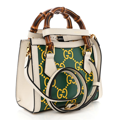 Gucci Azalea Calfskin GG Monogram Bi-Color Debossed Mini Diana Tote Bag Emerald Stone Topaz Mystic White 3 of 12