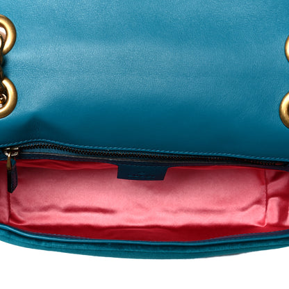 Gucci Velvet Matelasse Small GG Marmont Shoulder Bag Pavone Cyan 5 of 10