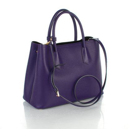 Prada Saffiano Cuir Large Double Bag Viola Nero Black 3 of 7