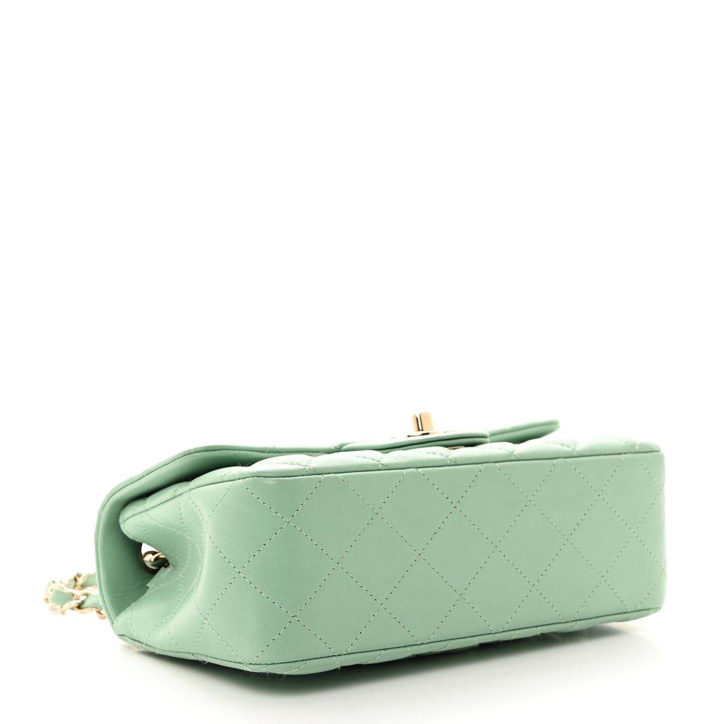 Lambskin Quilted Mini Rectangular Flap Light Green