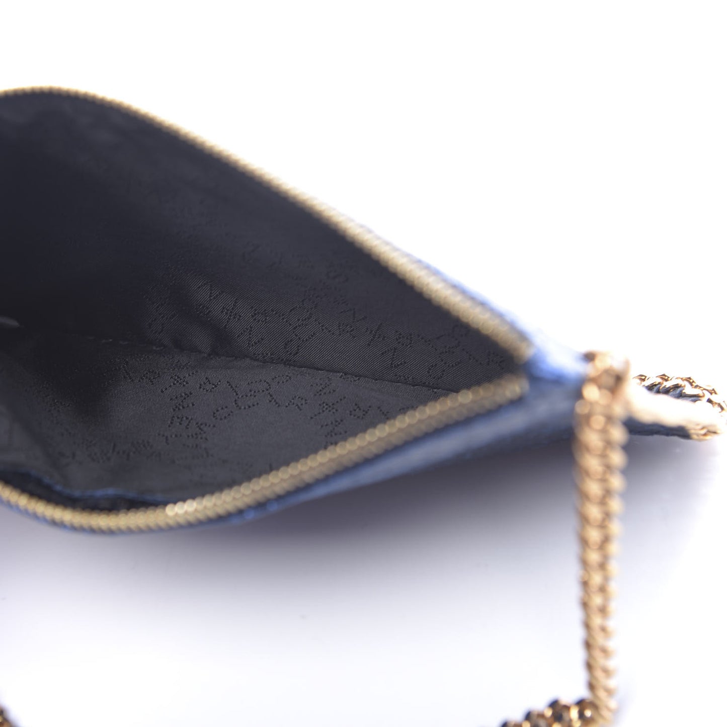 Metallic Faux Snakeskin Falabella Clutch Blue