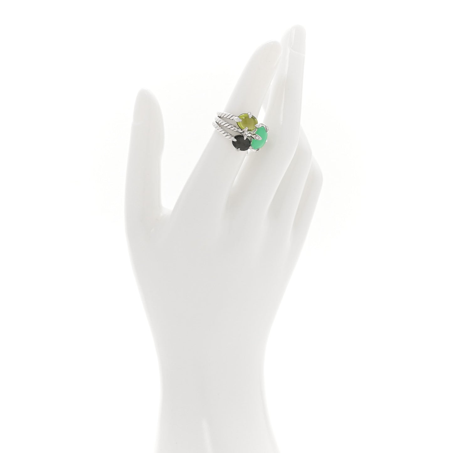 Sterling Silver Diamond Chrysoprase Peridot Prasiolite Hematine Ring 49 5