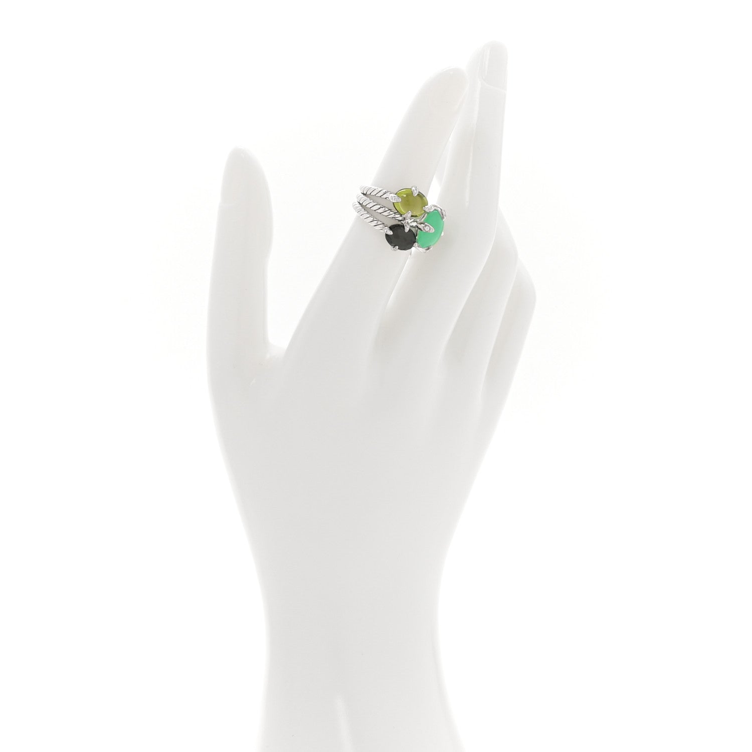 David Yurman Sterling Silver Diamond Chrysoprase Peridot Prasiolite Hematine Ring 49 5 2 of 4