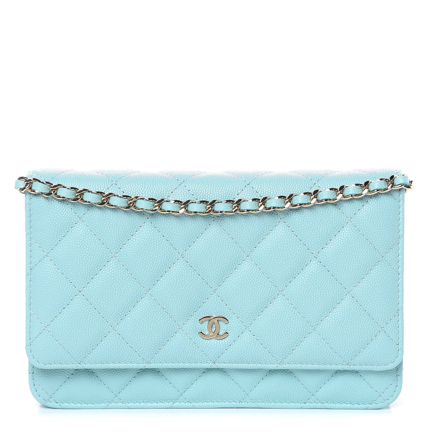 Caviar Quilted Wallet On Chain WOC Light Blue