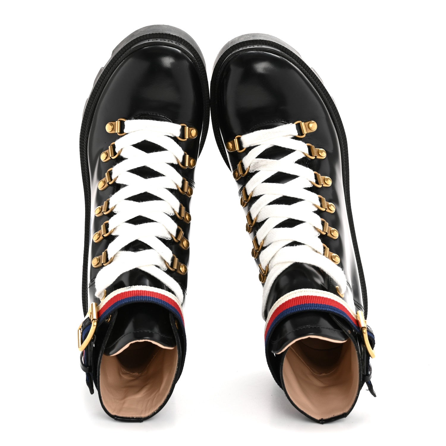Gucci Calfskin Sylvie Web Womens Lace Up Combat Boots 38 Black 2 of 11