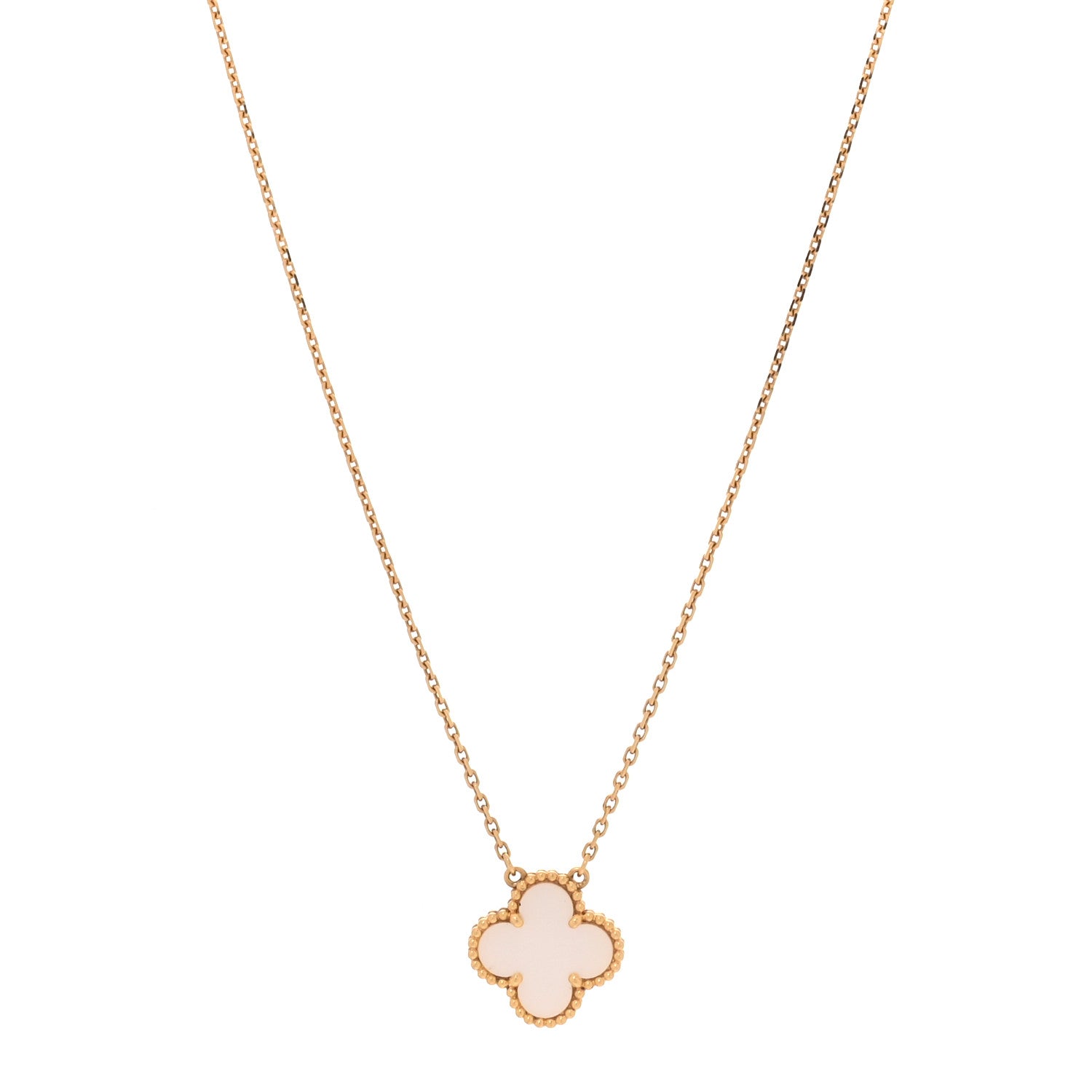 Van Cleef & Arpels 18K Yellow Gold Mother of Pearl Vintage Alhambra Pendant Necklace 1 of 7