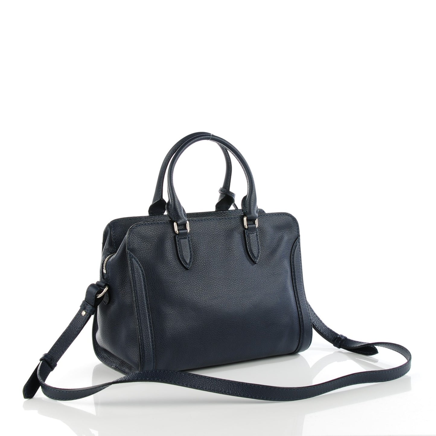 Pebbled Calfskin Small Skull Padlock Zip Around Tote Navy