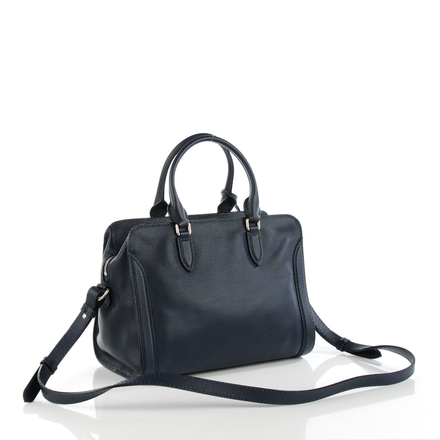 Alexander McQueen Pebbled Calfskin Small Skull Padlock Zip Around Tote Navy 3 of 7