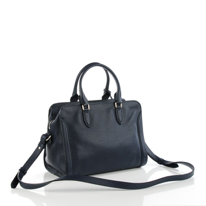 Alexander McQueen Pebbled Calfskin Small Skull Padlock Zip Around Tote Navy 3 of 7