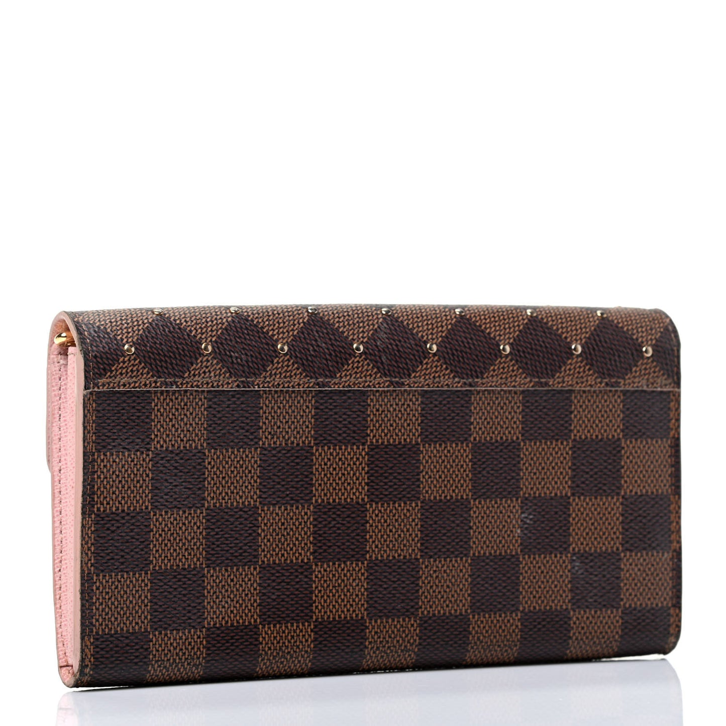 Damier Ebene Studded Sarah Wallet NM Rose Ballerine