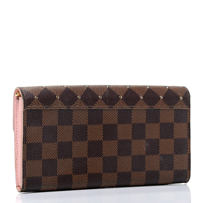 Louis Vuitton Damier Ebene Studded Sarah Wallet NM Rose Ballerine 2 of 5