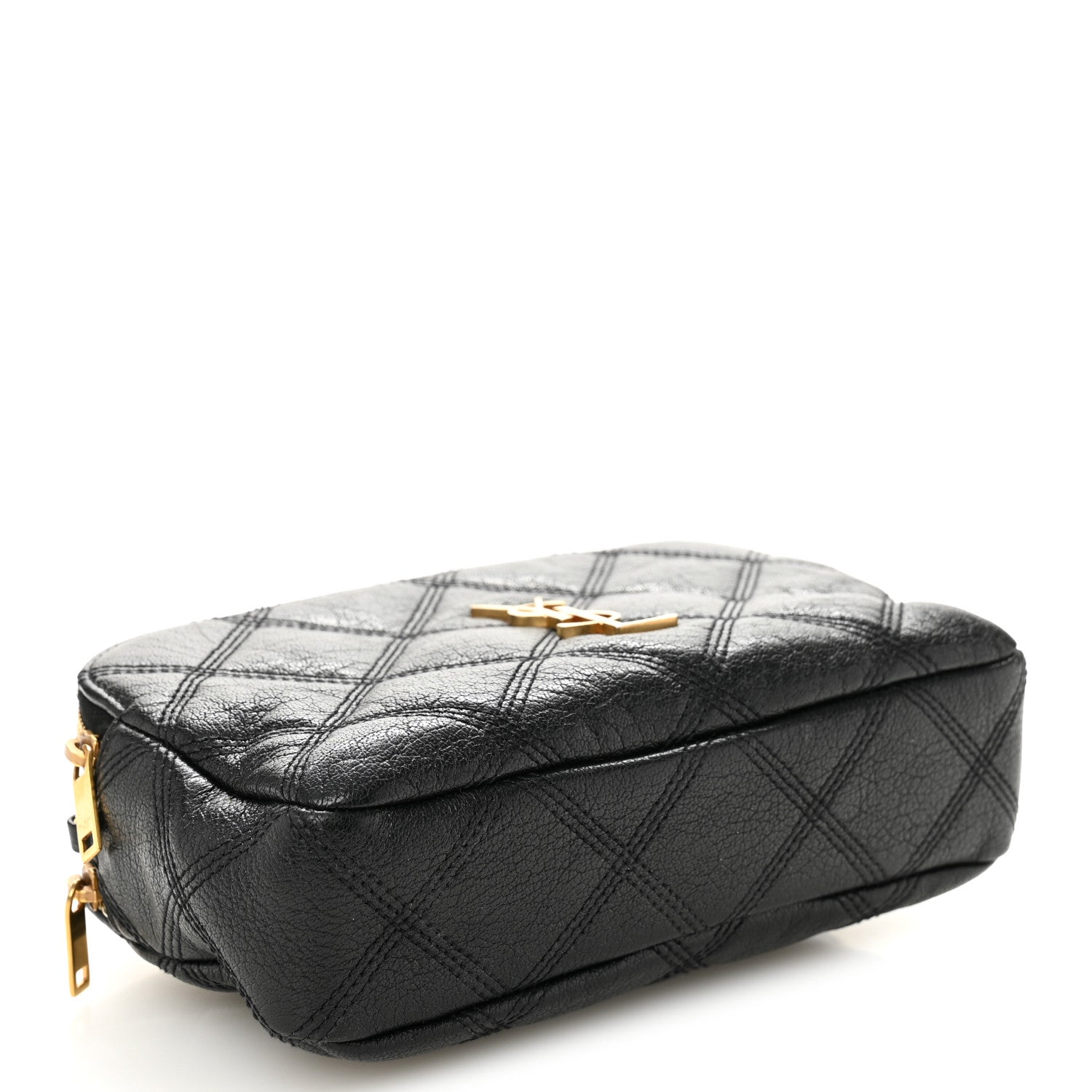 Saint Laurent Grained Lambskin Quilted Mini Becky Double Zip Bag Black 4 of 14
