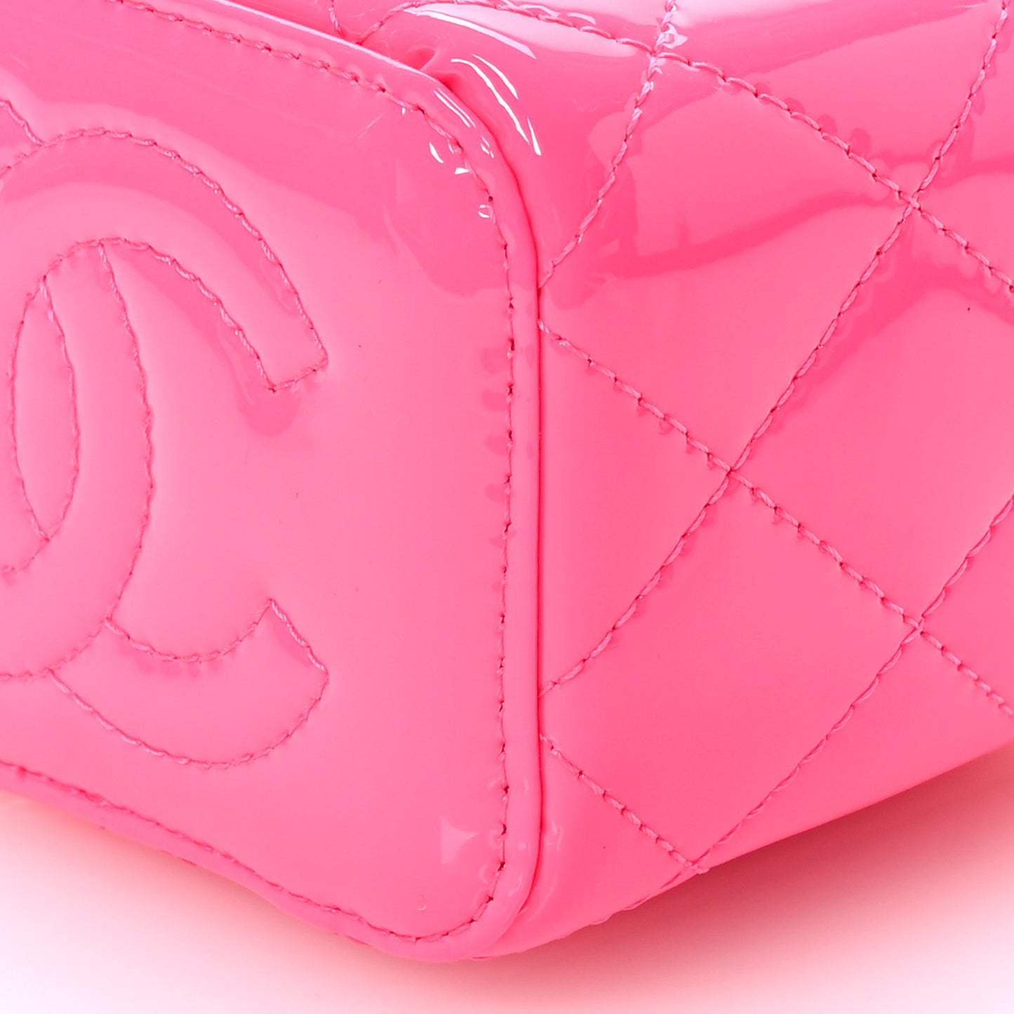 Patent Quilted Pearl Crush Mini Vanity Case With Chain Neon Pink