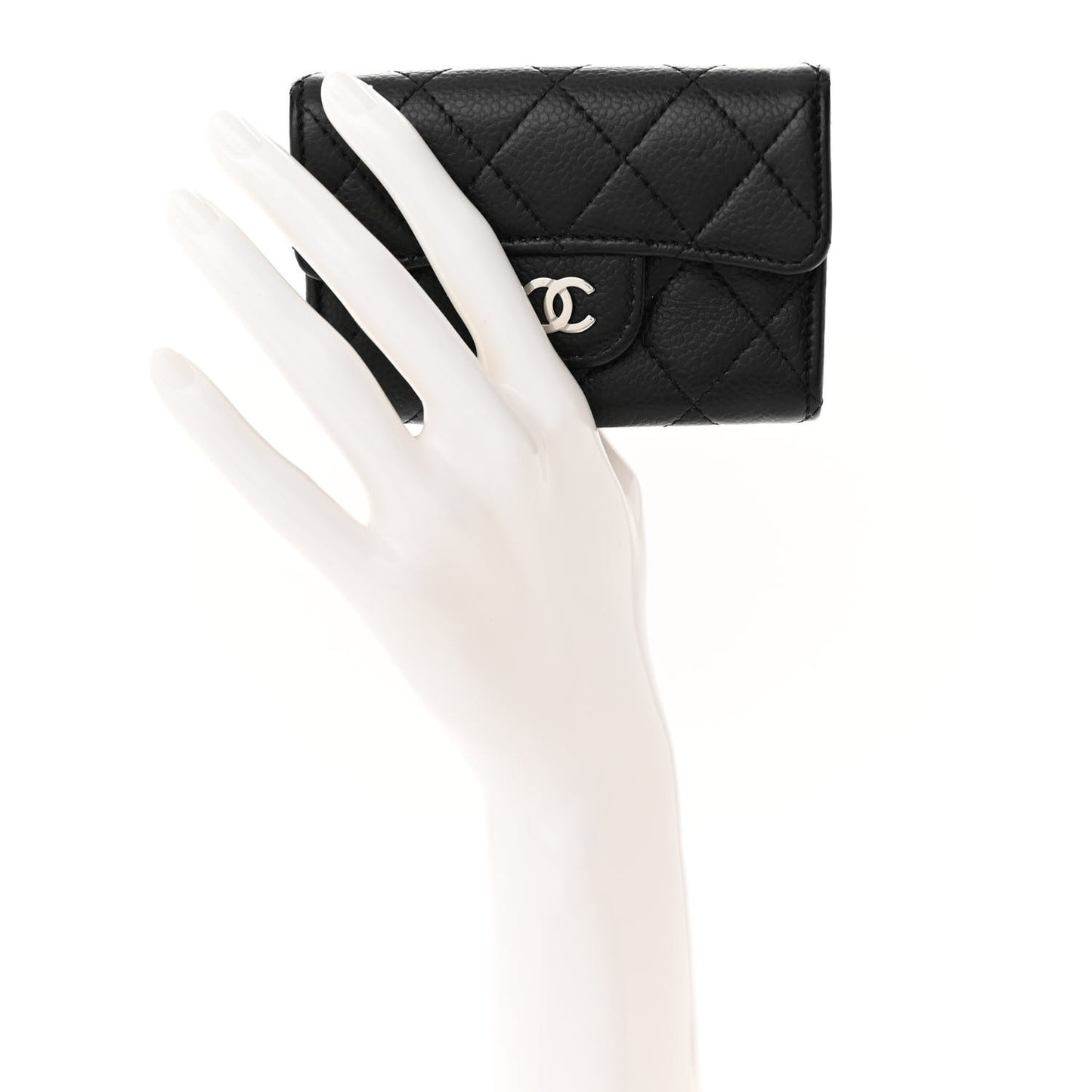 Caviar Quilted Flap Card Holder Wallet Black