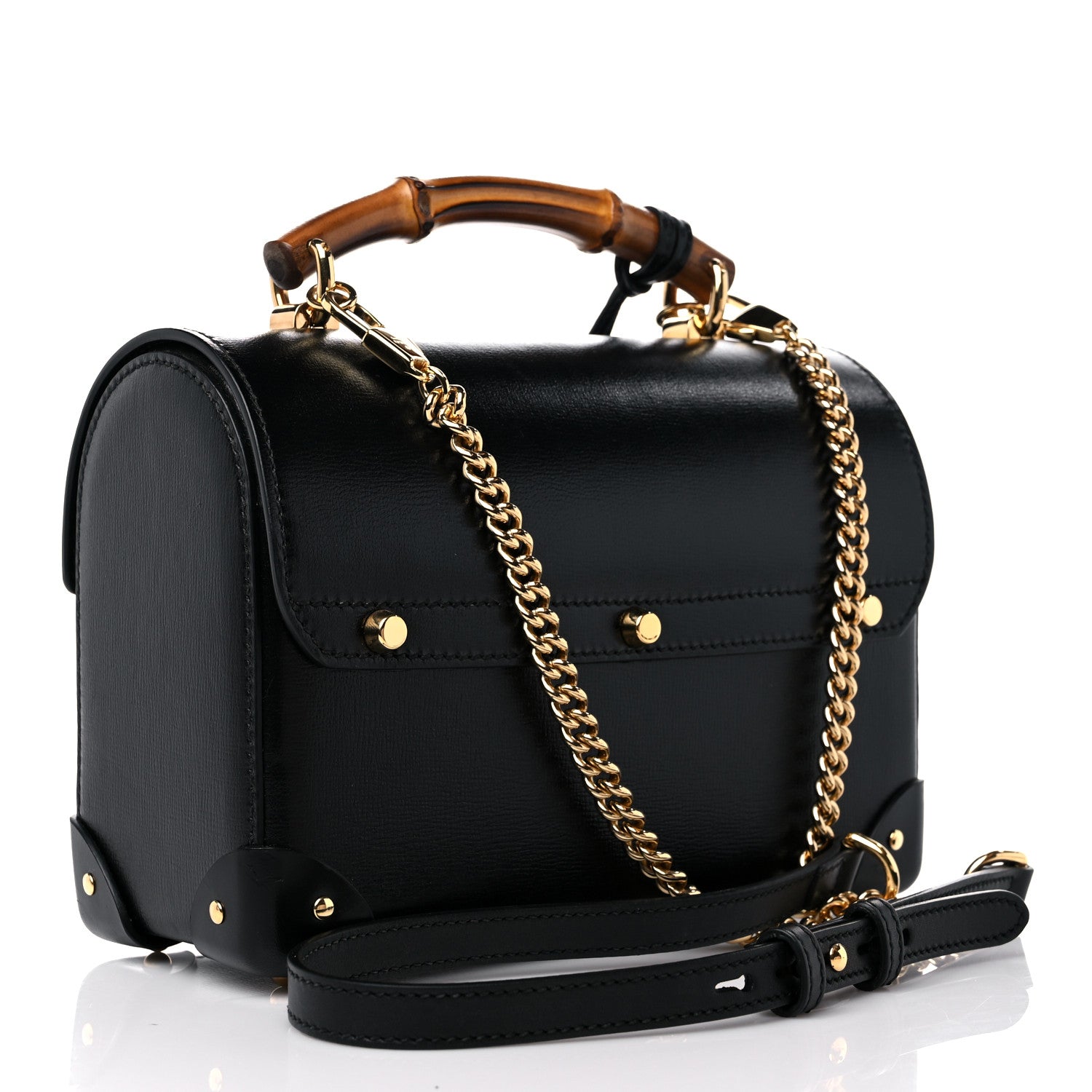 Gucci Calfskin Small Padlock Bamboo Shoulder Bag Black 3 of 13