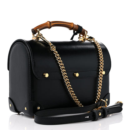 Gucci Calfskin Small Padlock Bamboo Shoulder Bag Black 3 of 13