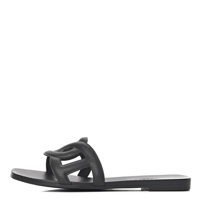Hermes Rubber Aloha Sandals 37 Black 1 of 8