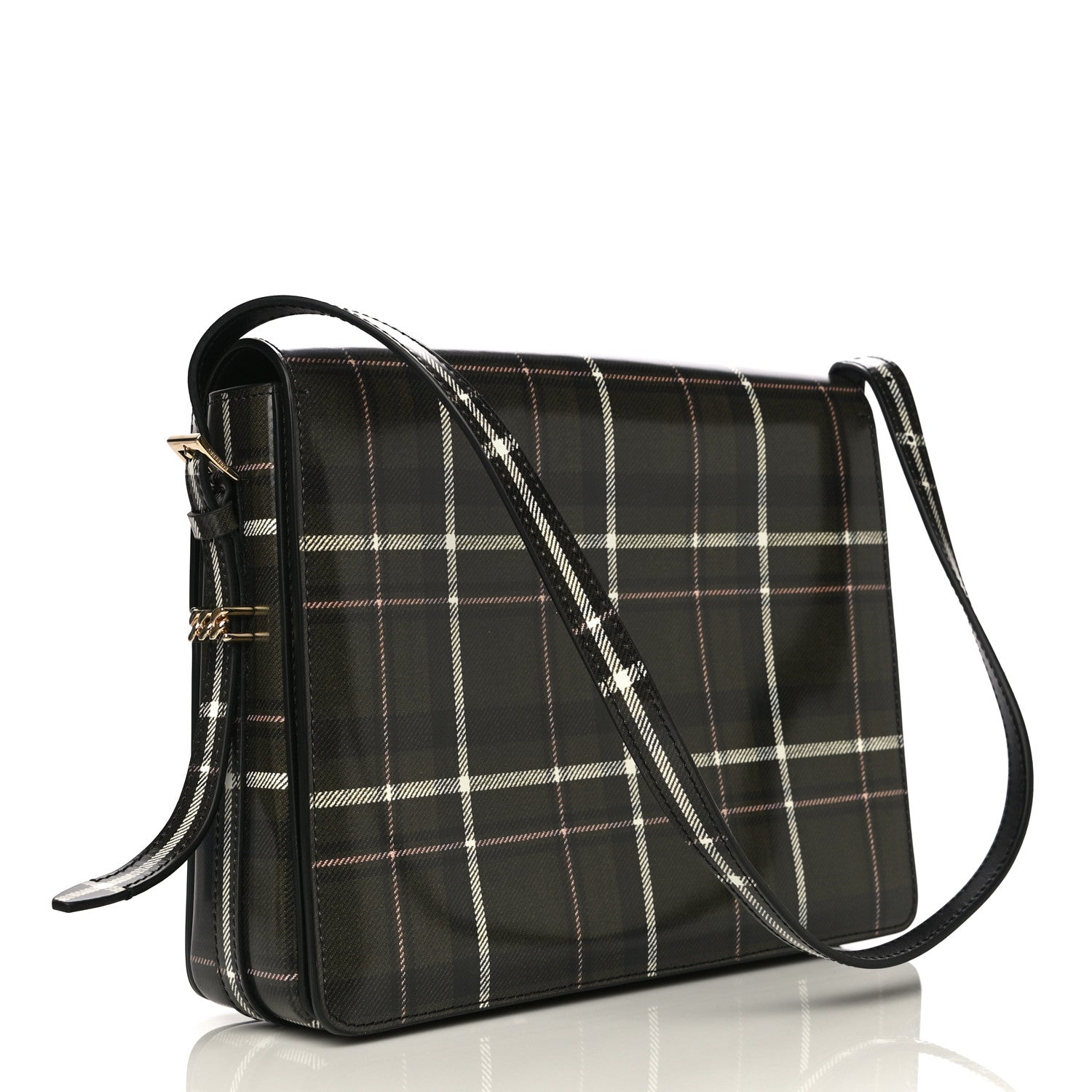Burberry Calfskin Tartan Print Large Grace Bag Dark Green 4 of 17