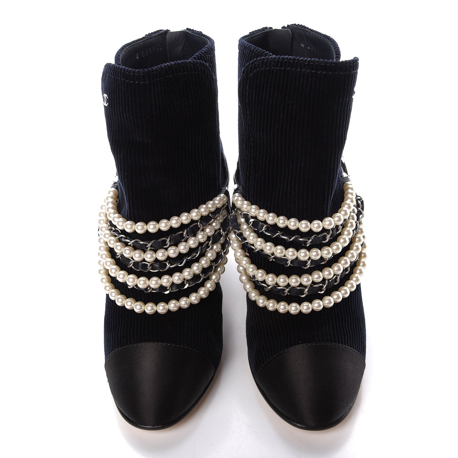 Chanel Velvet Satin Cap Cap Toe Short Boots 40 Navy Black 5 of 11