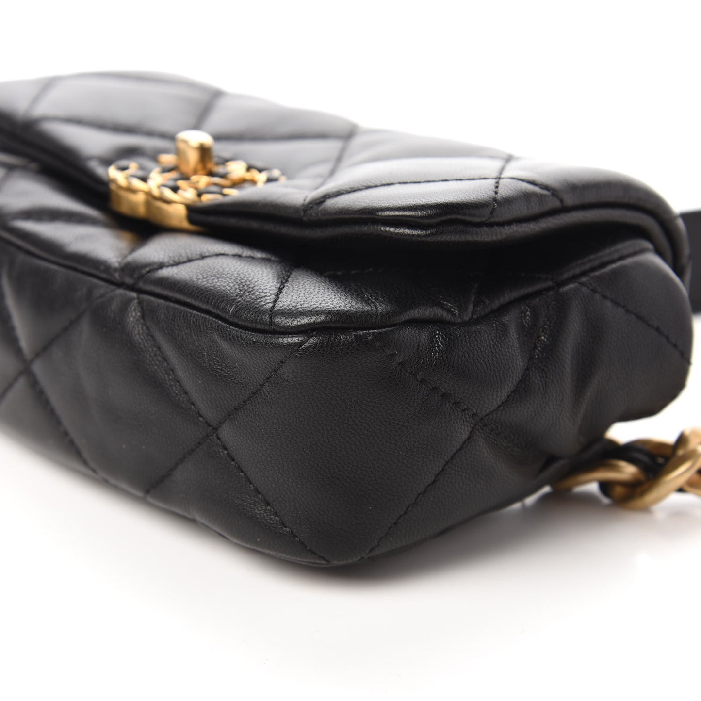 Goatskin Quilted Chanel 19 Waist Bag Black