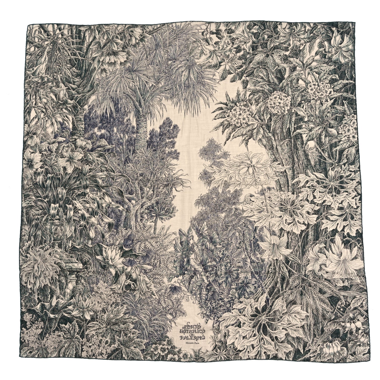 Cashmere Silk All 'Orto Botanico Di Palermo Shawl 140 Vert Loden Naturel Encre