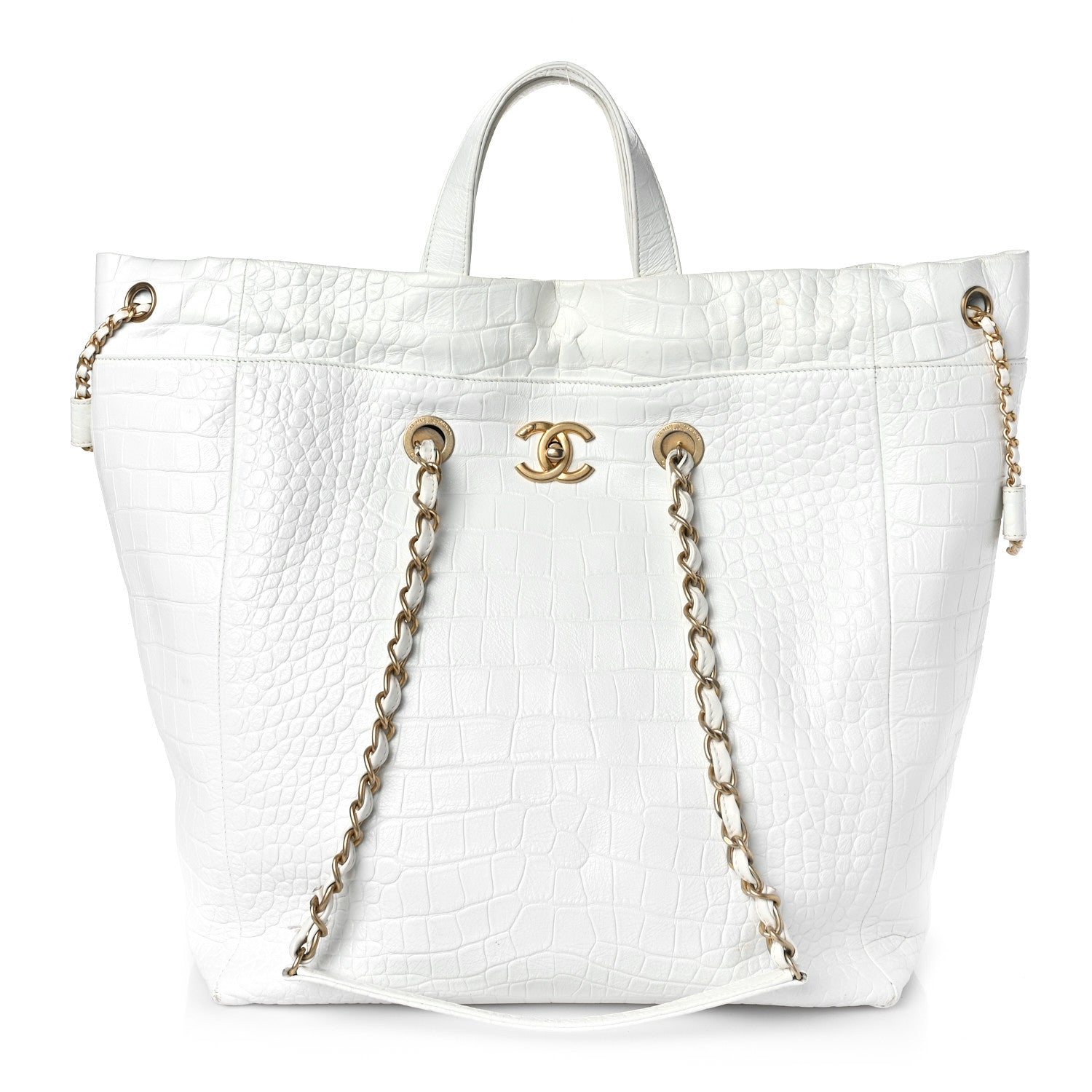 Chanel Calfskin Crocodile Embossed Large Cocodile Shopping Tote White 1 of 9