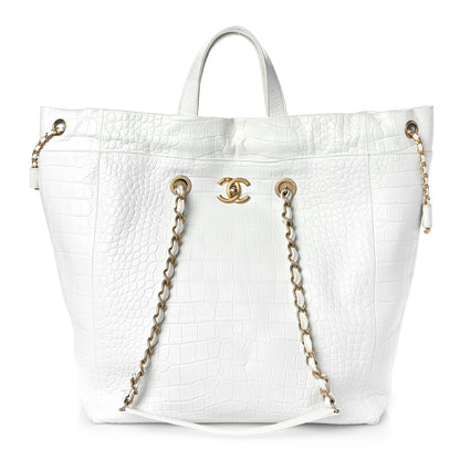 Chanel Calfskin Crocodile Embossed Large Cocodile Shopping Tote White 1 of 9