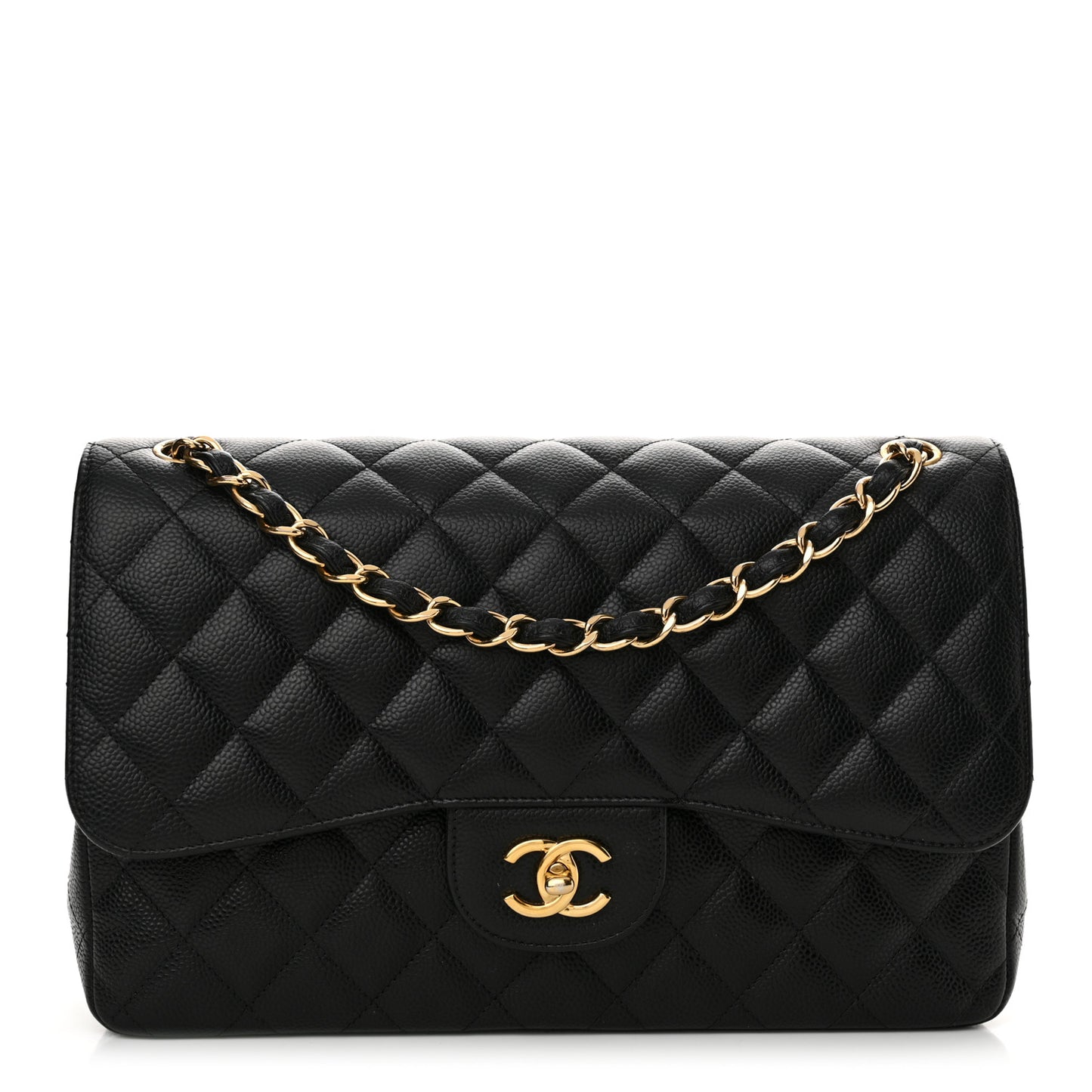 Caviar Quilted Jumbo Double Flap Black