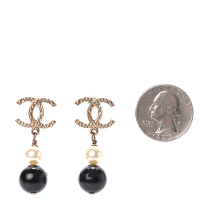 Chanel Pearl Bead CC Drop Earrings Black Gold 2 of 4