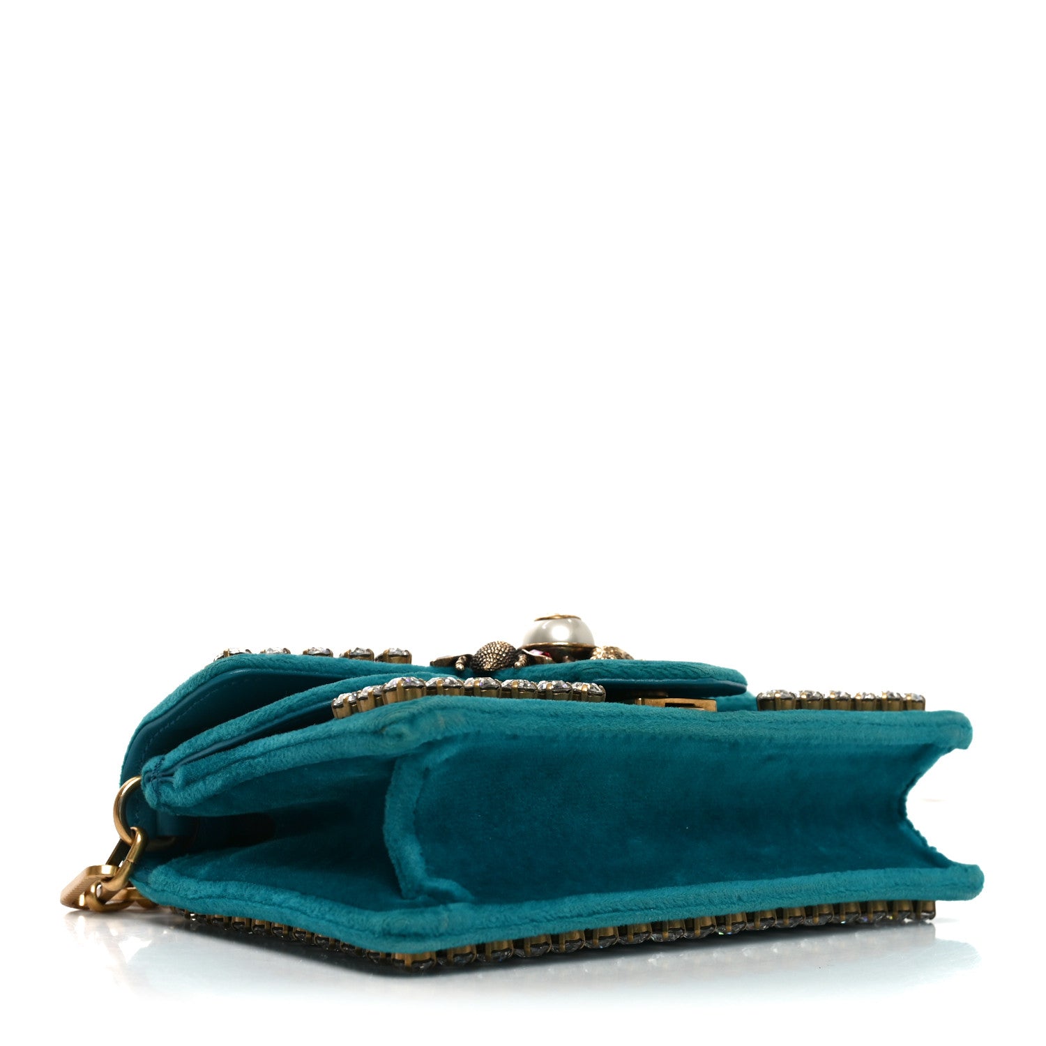 GUCCI ベルベット　バッグ Gucci Velvet Crystal Mini Bee Broadway Shoulder Bag Pavone Cyan