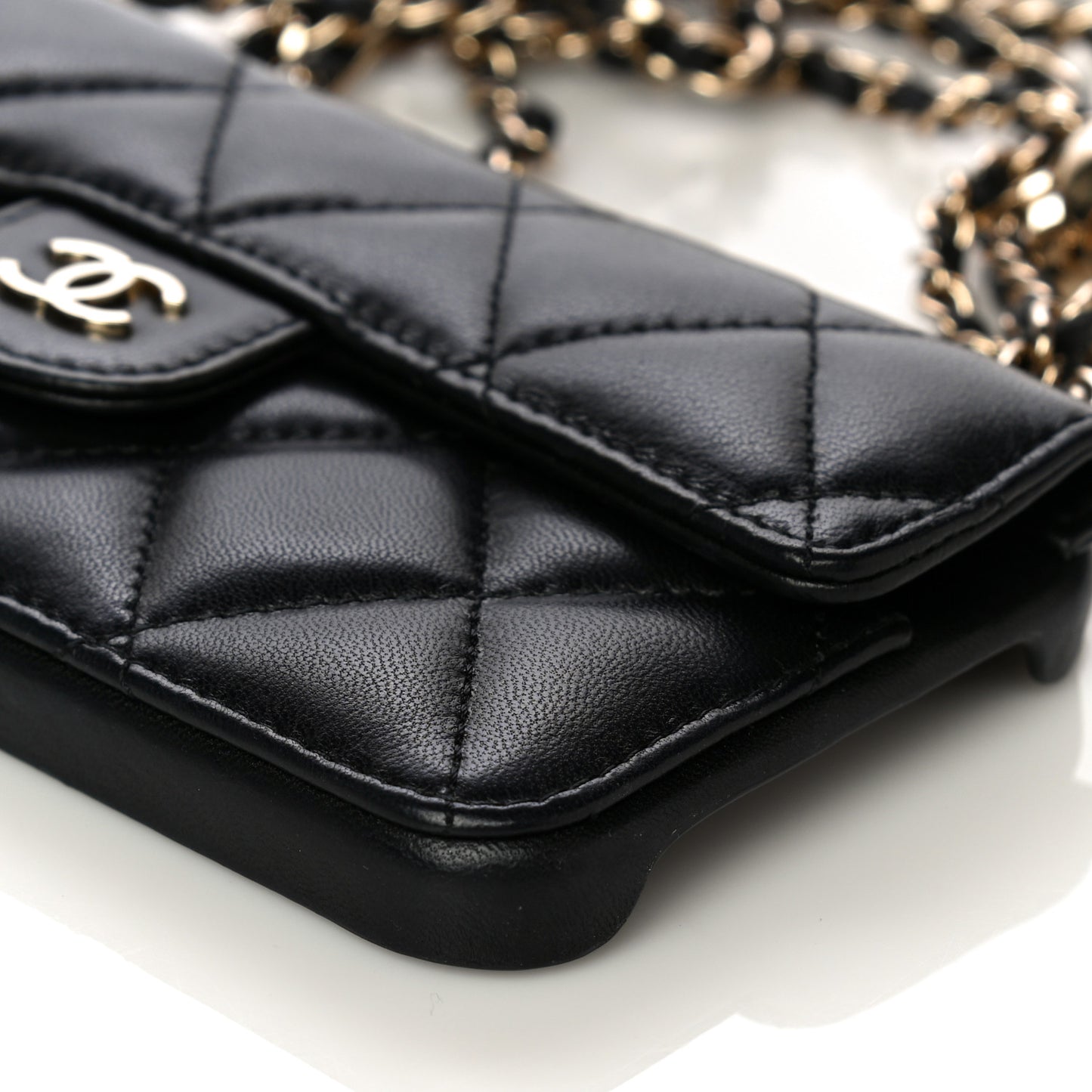 Lambskin Quilted iPhone XII Max Case With Chain Black