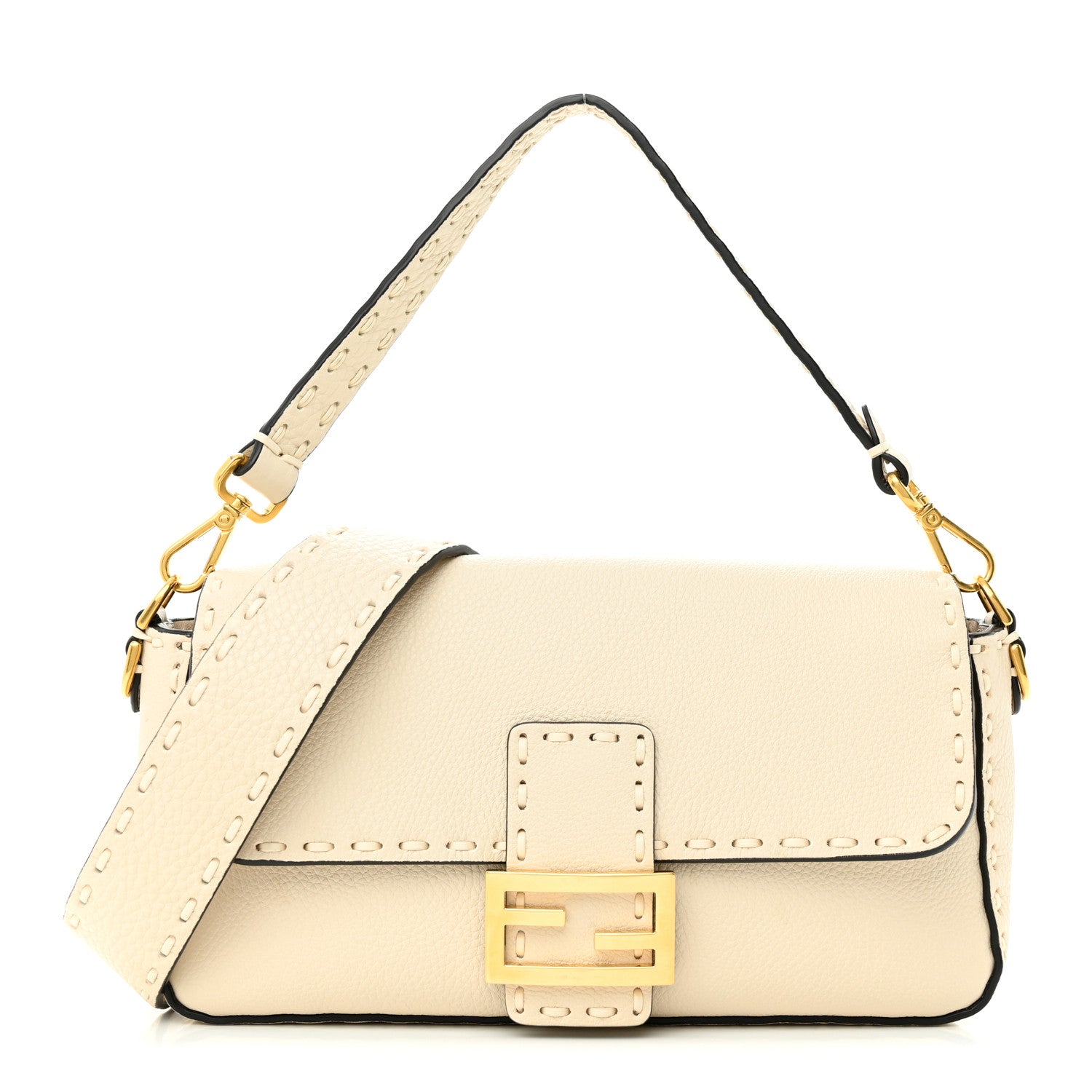 Fendi Cuoio Roma Sellerissima Nappa Sintetica Tape Stitch Baguette Latte 1 of 10